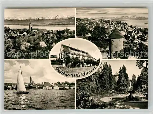 AK / Ansichtskarte ueberlingen_Bodensee Gasthof Pension Waldhorn Stadtpanorama Alpenblick Segeln Park Brunnen Bromsilber ueberlingen Bodensee