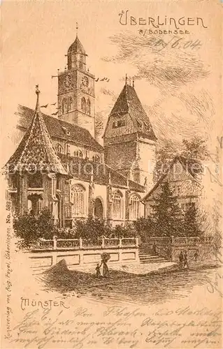 AK / Ansichtskarte ueberlingen_Bodensee Muenster Zeichnung Kuenstlerkarte ueberlingen Bodensee