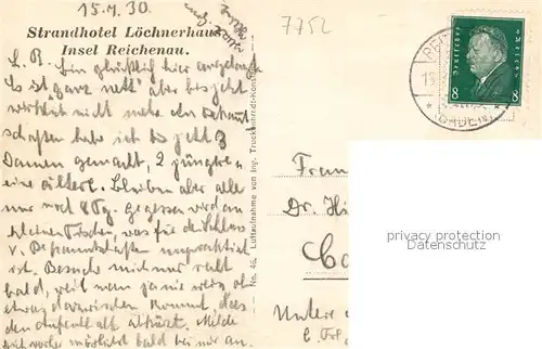 AK / Ansichtskarte Insel_Reichenau_Bodensee Strandhotel Loechnerhaus Fliegeraufnahme 