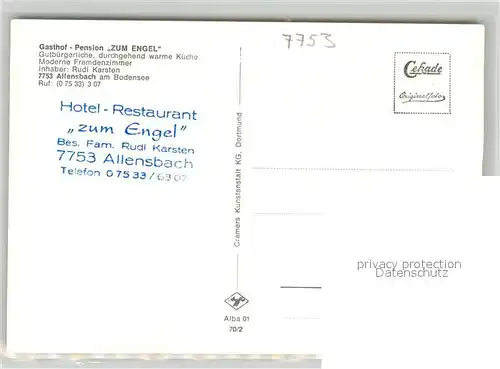 AK / Ansichtskarte Allensbach_Bodensee Gasthof Pension Zum Engel Allensbach_Bodensee