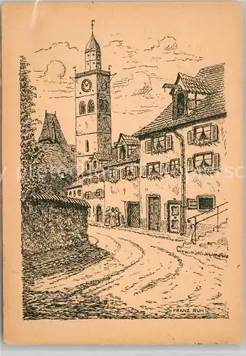 AK / Ansichtskarte ueberlingen_Bodensee Blick von Luziengasse zum Muenster Federzeichnung Franz Ruh ueberlingen Bodensee