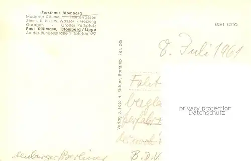 AK / Ansichtskarte Blomberg_Lippe Forsthaus Blomberg Blomberg Lippe