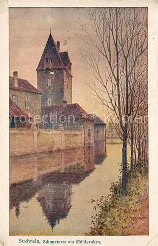 AK / Ansichtskarte Budweis_Suedboehmen Schanzturm Muehlgraben Budweis Suedboehmen