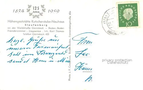 AK / Ansichtskarte Staufenberg_Gernsbach Kutscherstube Neuhaus Staufenberg Gernsbach