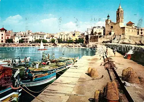 AK / Ansichtskarte Sitges Embarcadero Iglesia Sitges