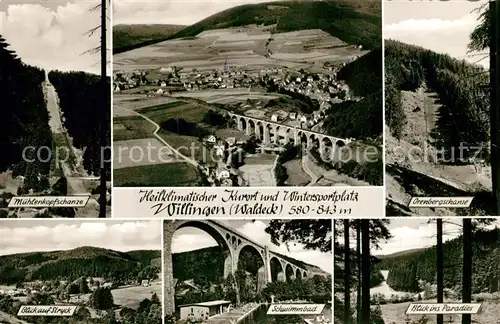 AK / Ansichtskarte Willingen_Sauerland Muehlenkopfschanze Viadukt Orenbergschnze Stryck Schwimmbad Paradies Willingen_Sauerland