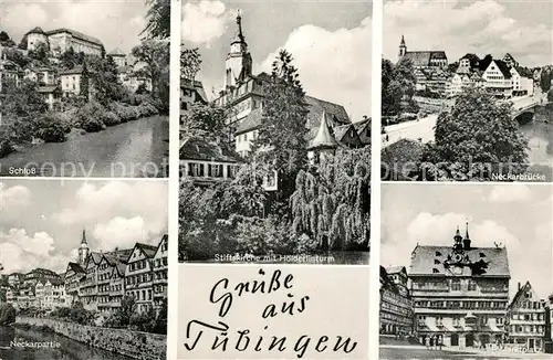 AK / Ansichtskarte Tuebingen Schloss Neckarpartie Stiftskirche Hoelderlinturm Neckarbruecke Marktplatz Tuebingen
