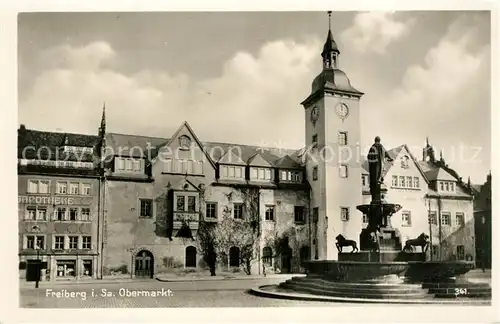 AK / Ansichtskarte Freiberg_Sachsen Obermarkt Brunnen Freiberg Sachsen