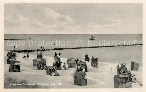 AK / Ansichtskarte Koelpinsee_Usedom Strand mit Seesicht Koelpinsee Usedom
