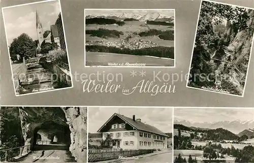 AK / Ansichtskarte Weiler_Allgaeu Am Hausbach Panorama Hausbachklamm Wirtatobelstrasse Rheumabad Bergblick von der Alpenstrasse Weiler_Allgaeu