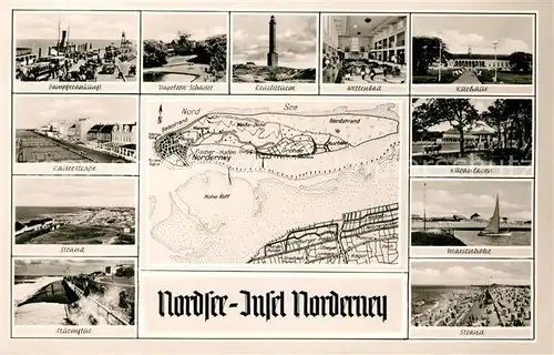 AK / Ansichtskarte Norderney_Nordseebad Dampferankunft Napoleon Schanze Leuchtturm Wellenbad Kurhaus Kaiserstrasse Marienhoehe Sturmflut Inselkarte Norderney_Nordseebad