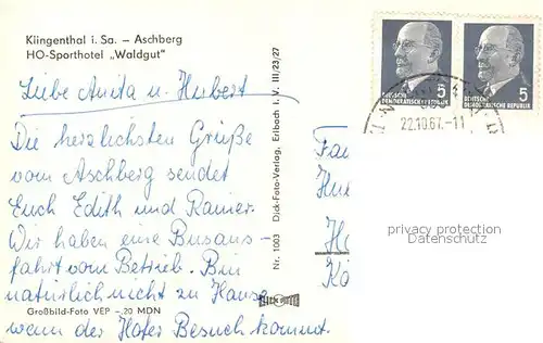 AK / Ansichtskarte Klingenthal_Vogtland Aschberg HO Sporthotel Waldgut Klingenthal_Vogtland