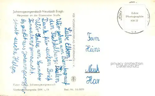 AK / Ansichtskarte Johanngeorgenstadt Wegweiser an der Eibenstocker Strasse Johanngeorgenstadt