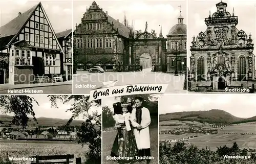 AK / Ansichtskarte Bueckeburg Heimatmuseum Schlosstor Stadtkirche Weserberge Trachten  Bueckeburg