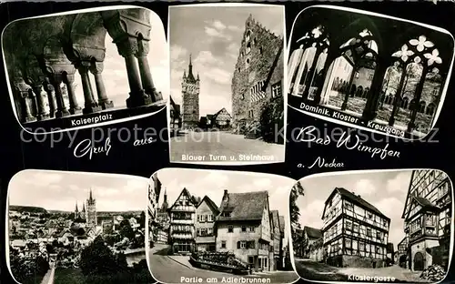 AK / Ansichtskarte Bad_Wimpfen Kaiserpfalz Blauer Turm Steinhaus Dominik Kloster Kreuzgang Adlerbrunnen Klostergasse Bad_Wimpfen