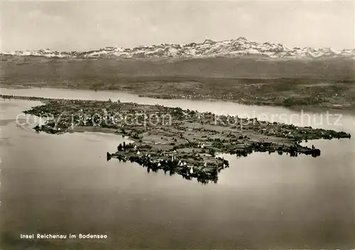 AK / Ansichtskarte Insel_Reichenau Fliegeraufnahme Bodensee Alpen Insel Reichenau