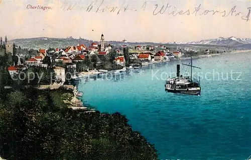 AK / Ansichtskarte ueberlingen_Bodensee Panorama Faehre Kuenstlerkarte ueberlingen Bodensee