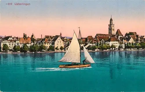 AK / Ansichtskarte ueberlingen_Bodensee Ansicht vom See aus Segelboot ueberlingen Bodensee