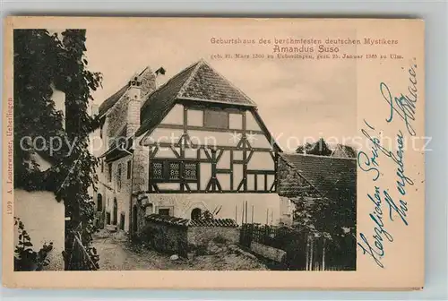 AK / Ansichtskarte ueberlingen_Bodensee Geburtshaus des Mystikers Amandus Suso Fachwerkhaus ueberlingen Bodensee