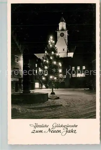 AK / Ansichtskarte ueberlingen_Bodensee Hofstatt Brunnen Christbaum Muenster Nachtaufnahme Neujahrskarte ueberlingen Bodensee