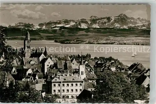 AK / Ansichtskarte ueberlingen_Bodensee Stadtpanorama mit Alpenblick ueberlingen Bodensee