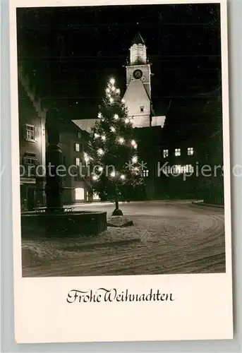 AK / Ansichtskarte ueberlingen_Bodensee Hofstatt Brunnen Weihnachtsbaum Muensterkirche Nachtaufnahme Weihnachtskarte ueberlingen Bodensee