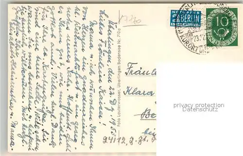 AK / Ansichtskarte ueberlingen_Bodensee Hofstatt Brunnen Weihnachtsbaum Muensterkirche Nachtaufnahme Weihnachtskarte ueberlingen Bodensee