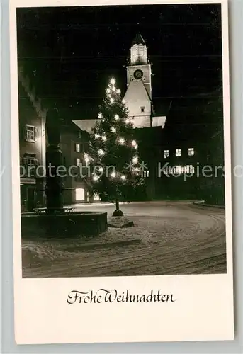 ueberlingen_Bodensee Hofstatt Brunnen Weihnachtsbaum Muensterkirche Nachtaufnahme Weihnachtskarte ueberlingen Bodensee