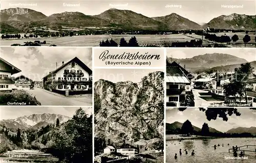 AK / Ansichtskarte Benediktbeuern Panorama Dorfstrasse Benediktenwand Lainbachtal Tutzinger Huette Schwimmbad Benediktbeuern