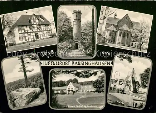 AK / Ansichtskarte Barsinghausen Rathaus Klosterkirche Nordmannsturm Freibad Fussball Verbandsheim Barsinghausen