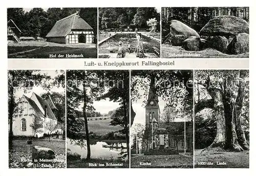 AK / Ansichtskarte Fallingbostel Hof der Heidmark Freibad Boehmetal Kirche in Meinerdingen Siebensteinhaeuser Fallingbostel