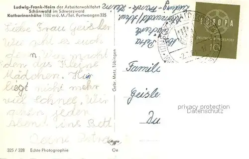 AK / Ansichtskarte Schoenwald_Schwarzwald Ludwig Frank Heim der AWO Katharinenhoehe Schoenwald Schwarzwald
