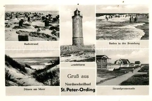AK / Ansichtskarte St_Peter Ording Badestrand Leuchtturm Brandungsbaden Duenen Strandpromenade St_Peter Ording
