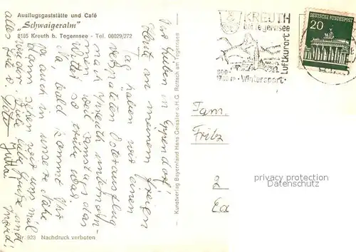 AK / Ansichtskarte Kreuth_Tegernsee Ausflugsgaststaette Cafe Schwaigeralm Kreuth Tegernsee