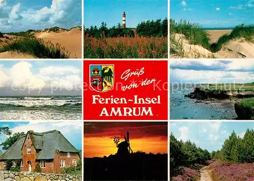 AK / Ansichtskarte Amrum Duehnen Leuchtturm Brandung Kueste Heidelandschaft Windmuehle Amrum