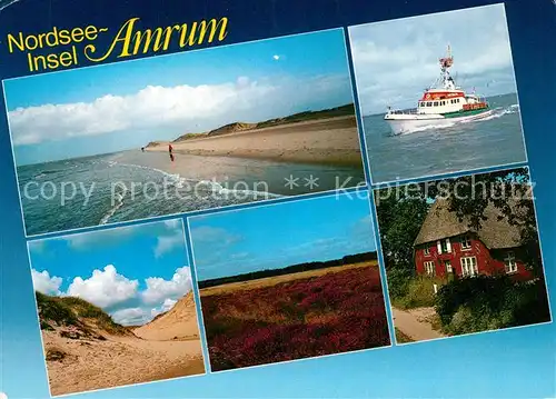 AK / Ansichtskarte Amrum Strand Motorboot Duenen Heidelandschaft Friesenhaus Amrum