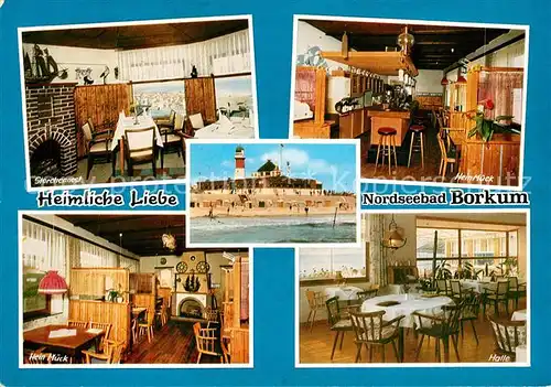 AK / Ansichtskarte Borkum_Nordseebad Gaststaette Storchennest Strand Leuchtturm Strandcafe Heimliche Liebe Borkum_Nordseebad