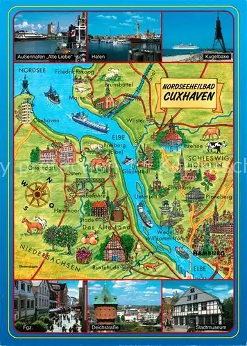 AK / Ansichtskarte Cuxhaven_Nordseebad Aussenhafen Alte Liebe Hafen Kugelbake Deichstrasse Stadtmuseum Landkarte Cuxhaven_Nordseebad