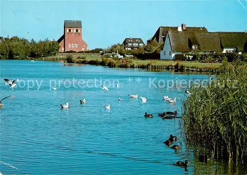 AK / Ansichtskarte Wenningstedt_Sylt Dorfteich mit Kirche Wasservoegel Wenningstedt_Sylt