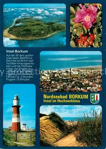 AK / Ansichtskarte Borkum_Nordseebad Nordseeinsel Fliegeraufnahme Leuchtturm Blumen Duenen Borkum_Nordseebad