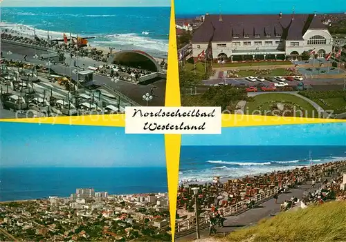 AK / Ansichtskarte Westerland_Sylt Nordseeheilbad Konzertpavillon Kurhaus Strand Promenade Fliegeraufnahme Westerland_Sylt