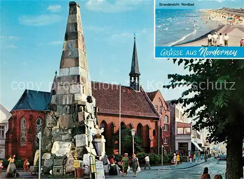 AK / Ansichtskarte Norderney_Nordseebad Kaiser Wilhelm Denkmal Kirche Strand Nordbad Norderney_Nordseebad