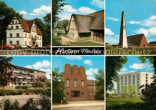 AK / Ansichtskarte Husum_Nordfriesland Ortsmotive Bauernhof Kirche Hochhaus Husum_Nordfriesland