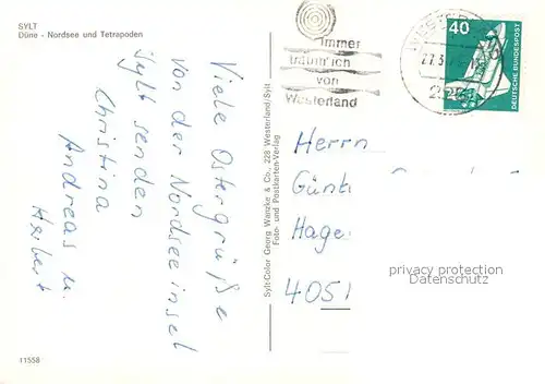 AK / Ansichtskarte Sylt Duene Nordsee und Tetrapoden Sylt