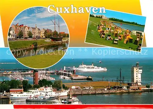 AK / Ansichtskarte Cuxhaven_Nordseebad Altes Segelschiff Badestrand Hafen Alte Liebe Fliegeraufnahme Cuxhaven_Nordseebad