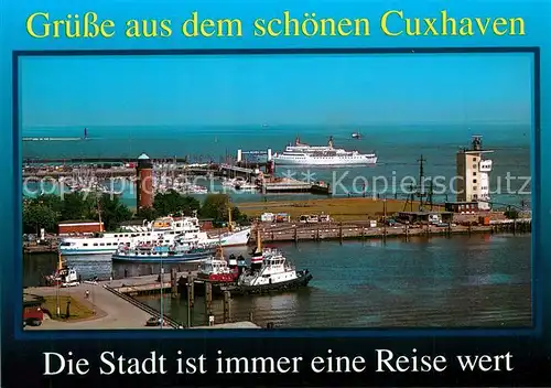 AK / Ansichtskarte Cuxhaven_Nordseebad Hafen mit Blick zur Alten Liebe Faehre Fliegeraufnahme Cuxhaven_Nordseebad