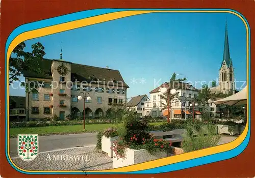 AK / Ansichtskarte Amriswil_TG Dorfplatz mit Gemeindehaus Kirche Amriswil TG