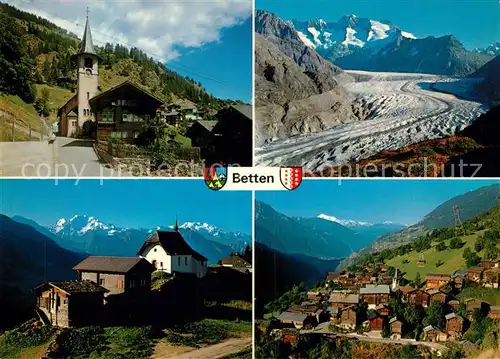 AK / Ansichtskarte Betten_VS Ortsmotiv mit Kirche Aletschgletscher Berner Alpen Bettmeralp Weisshorn Walliser Alpen Betten_VS