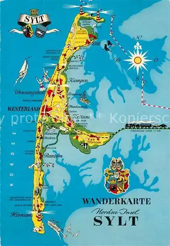 AK / Ansichtskarte Insel_Sylt Landkarte Wanderkarte Wappen Insel_Sylt