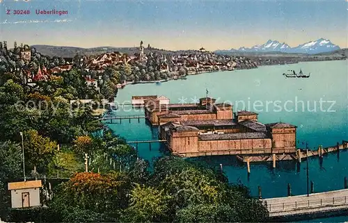 AK / Ansichtskarte ueberlingen_Bodensee mit Pfahlbauten Alpenblick ueberlingen Bodensee